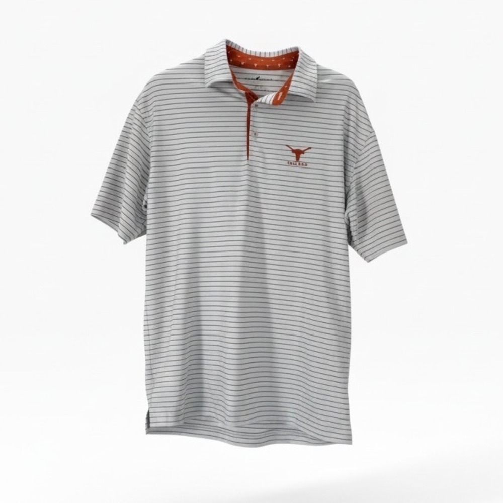 Horn Legend Texas Longhorns Golf Polo Shirt Mens Medium White Blue Striped